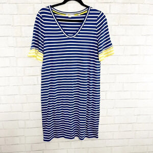 Boden Blue, White and Yellow Striped Ruffle Sleeve V Neck Dress Women's Size 8R